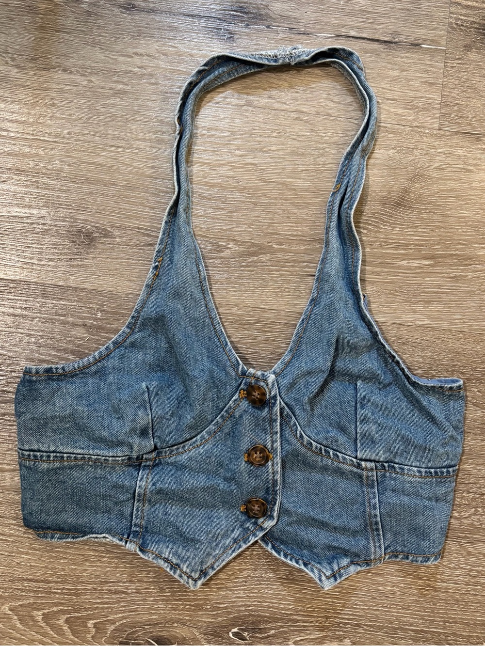 Forever 21 Light Blue Denim Halter Button-Front Crop Top
